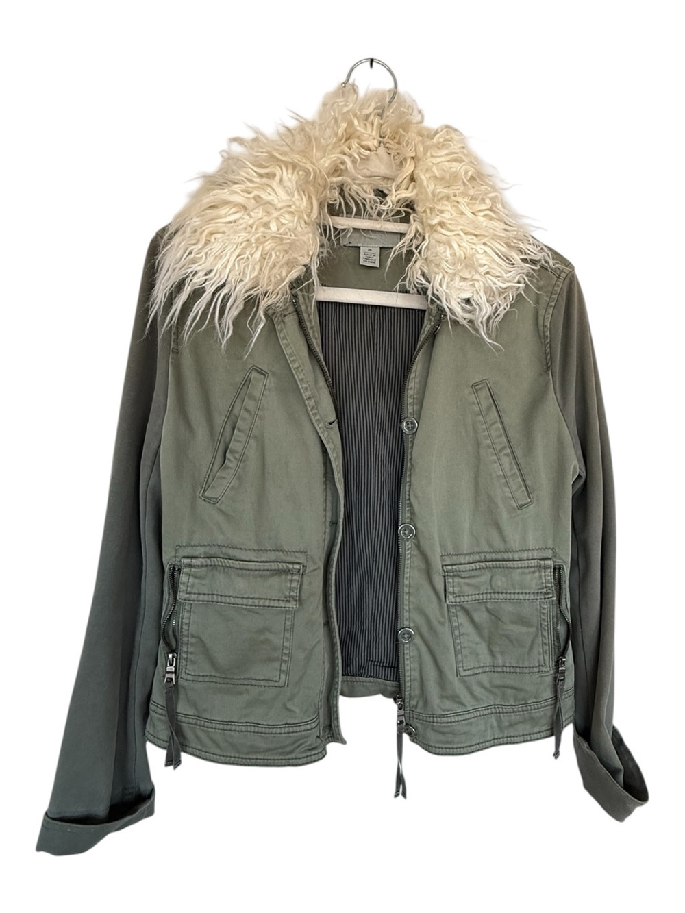 Marrakech Faux Fur Collar Olive Green Utility Jacket